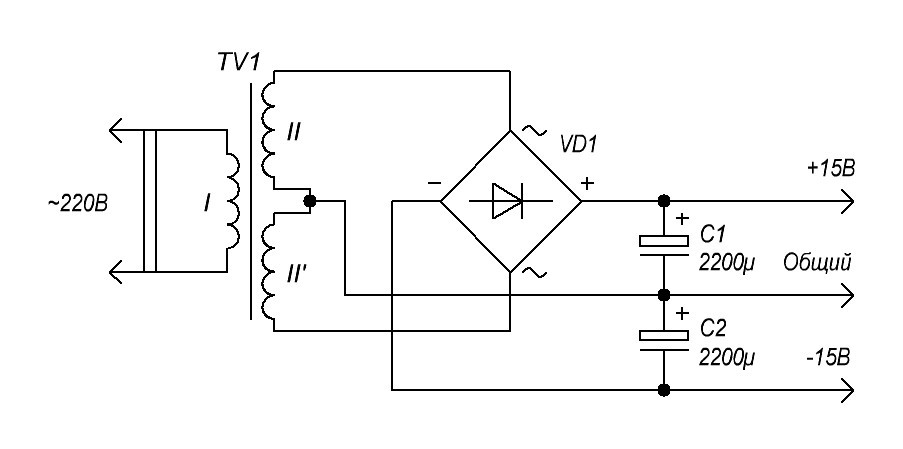 Двуполярный блок питания для усилителя мощности схема